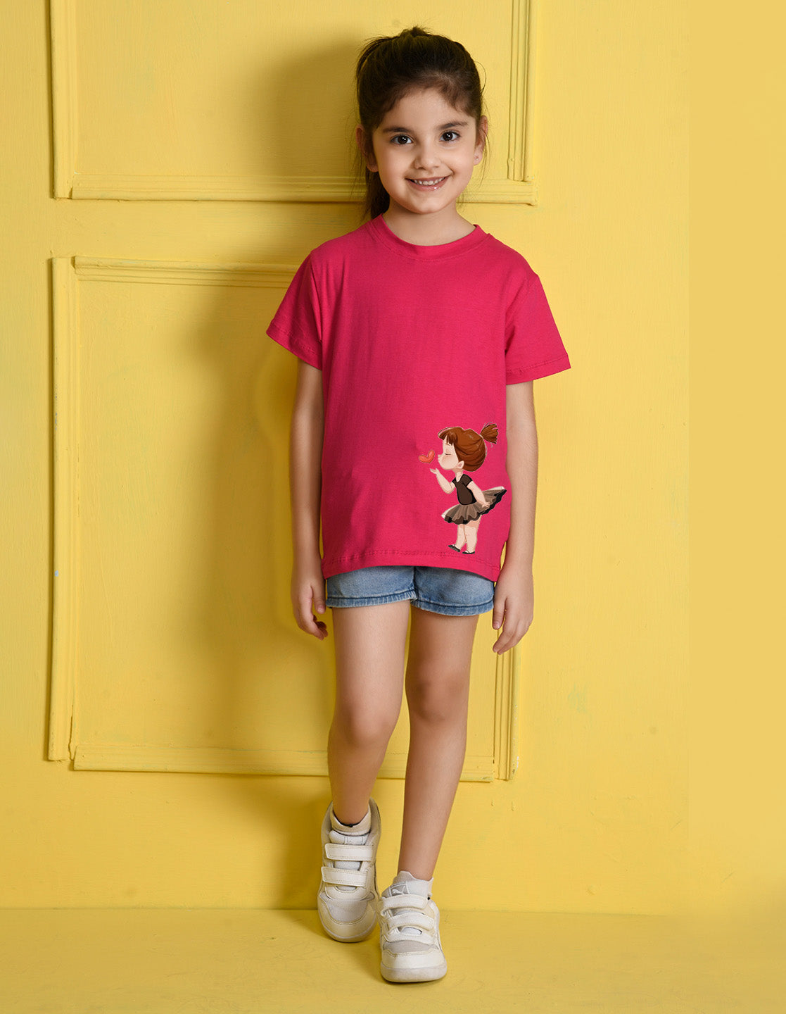 Nusyl Girls Hot Pink Pretty Girl Printed Half Sleeves T-Shirt