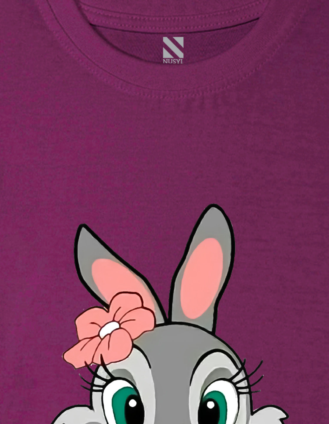 Nusyl Girls Wine Colour Rabbit Printed T-Shirt
