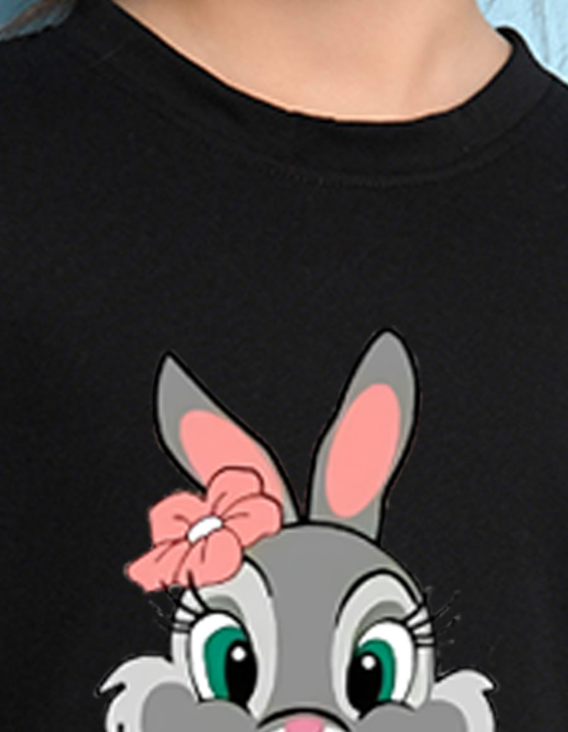 Nusyl Girls Black Rabbit Printed Half Sleeves T-Shirt