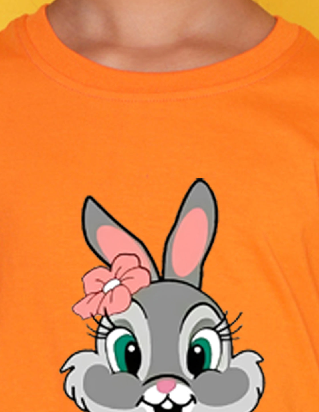 Nusyl Girls Orange Rabbit Printed Half Sleeves T-Shirt