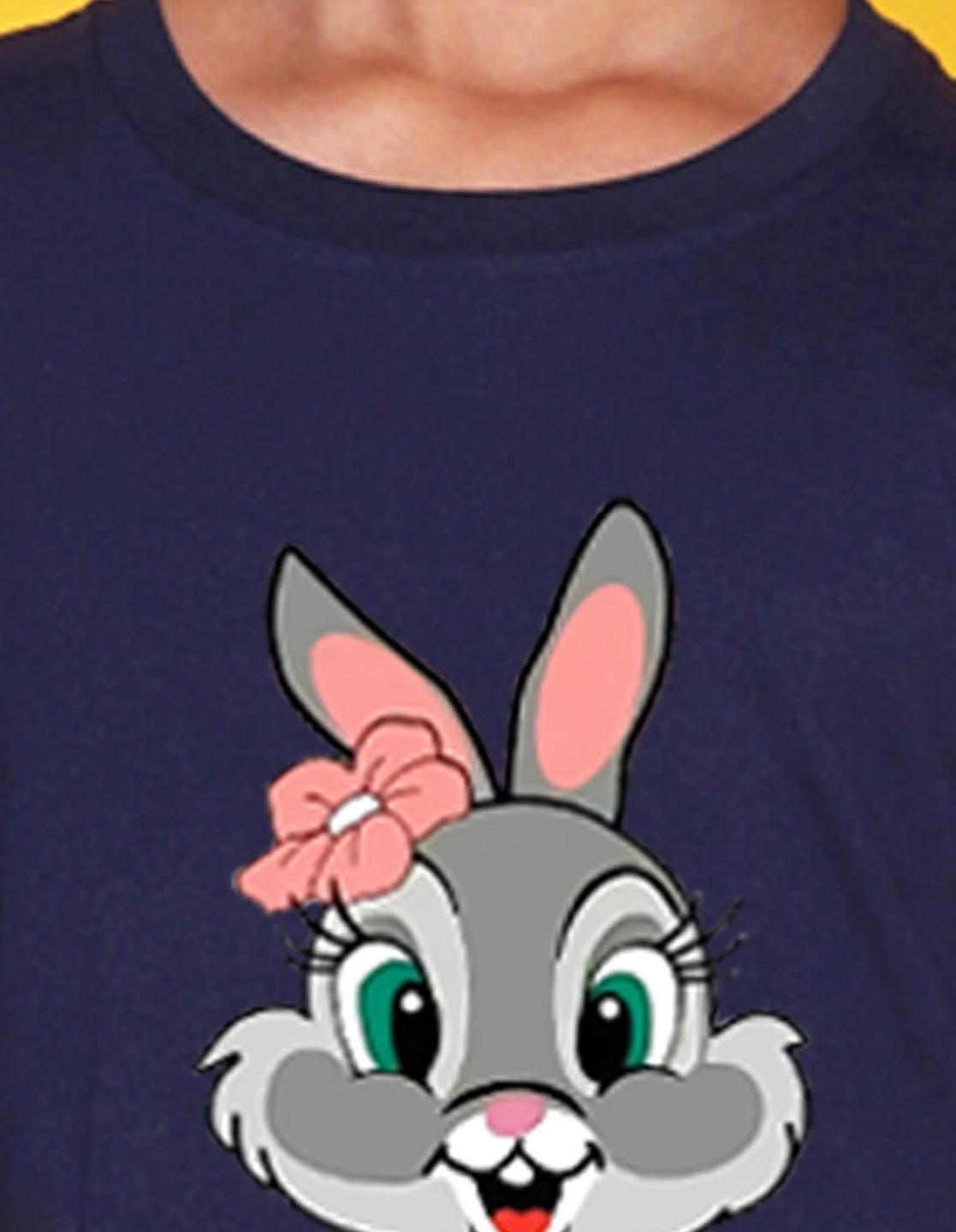 Nusyl Girls Navy Blue Rabbit Printed Half Sleeves T-Shirt