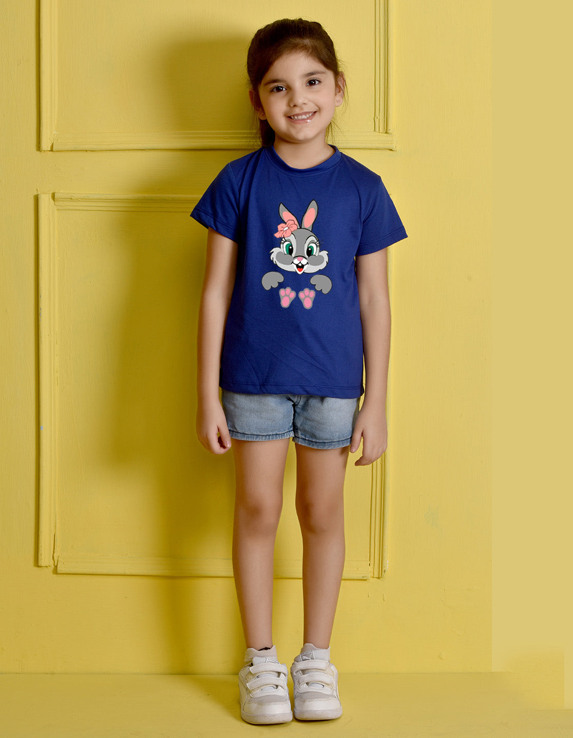 NUSYL Girls Royal Blue Rabbit Printed Half sleeve t-Shirt