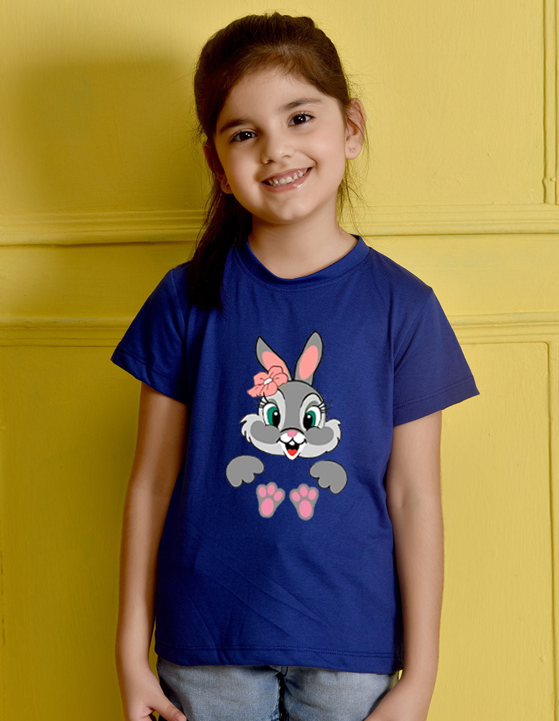 NUSYL Girls Royal Blue Rabbit Printed Half sleeve t-Shirt