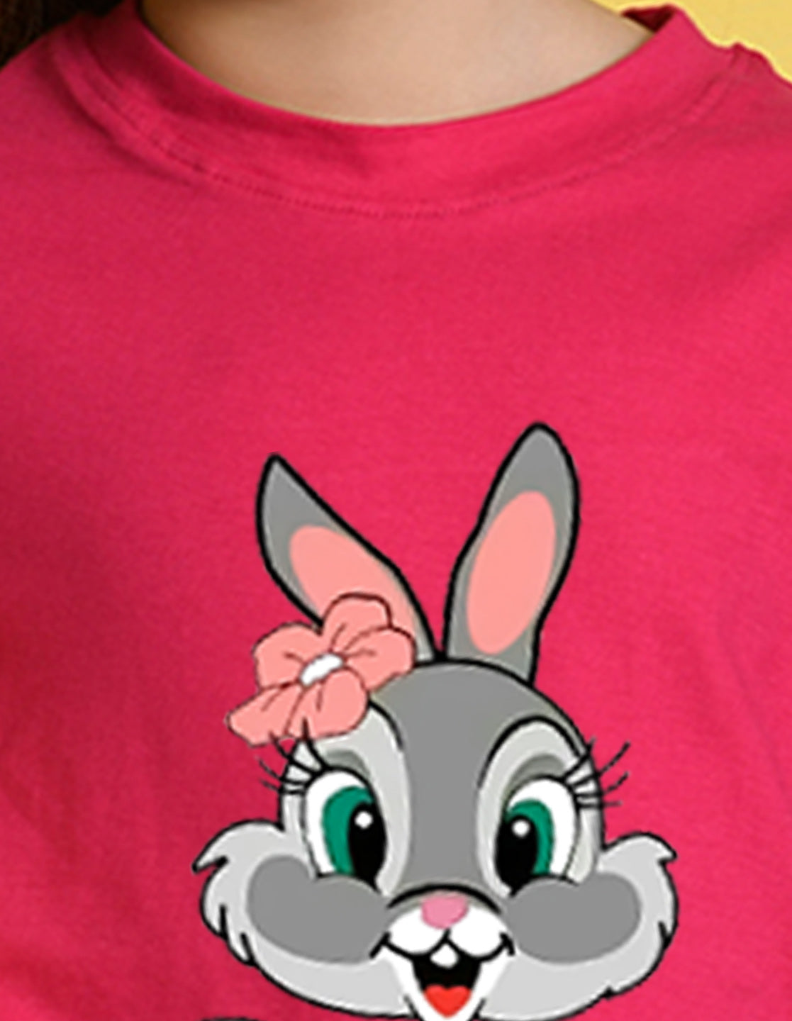 Nusyl Girls Hot Pink Rabbit Printed Half Sleeves T-Shirt