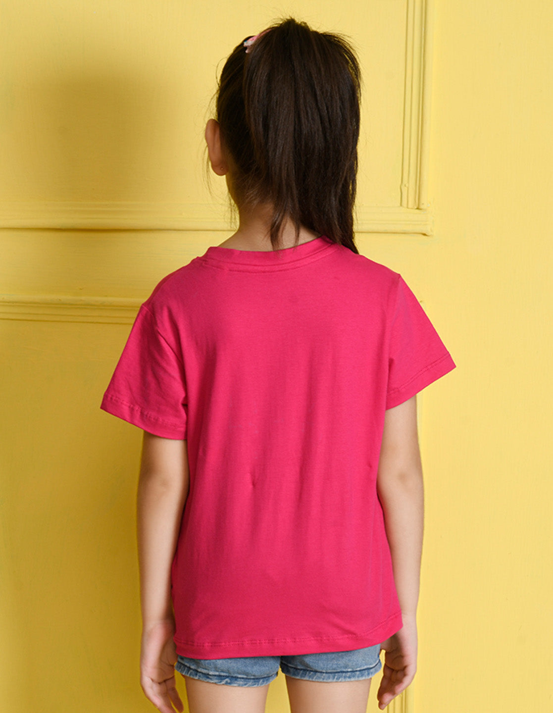 Nusyl Girls Hot Pink Rabbit Printed Half Sleeves T-Shirt