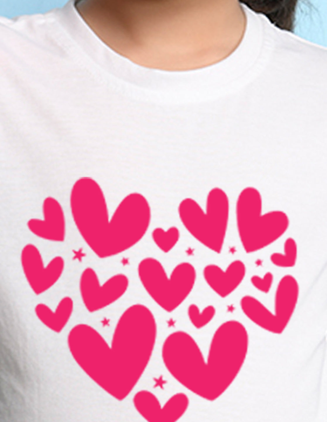 Nusyl Girls White Heart Printed Has a Round Neck Short sleeve T-Shirts