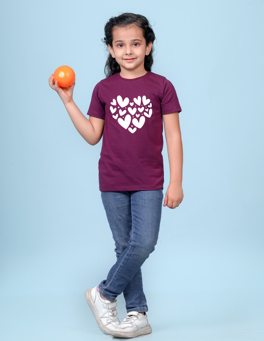 Nusyl Girls Wine Heart Printed Has a Round Neck Short sleeve T-Shirts