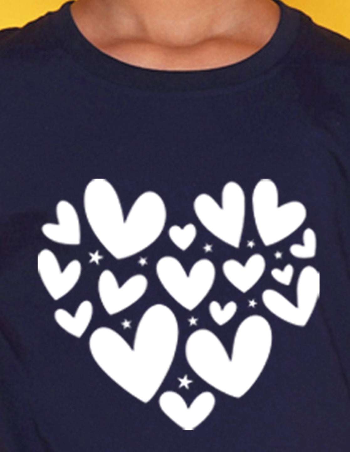 Nusyl Girls Navy Blue Heart Printed Has a Round Neck Short sleeve T-Shirts