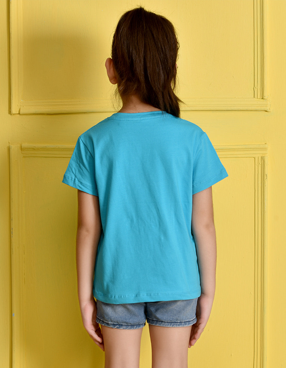 Nusyl Girls Sky Blue Heart Printed Has a Round Neck Short sleeve T-Shirts