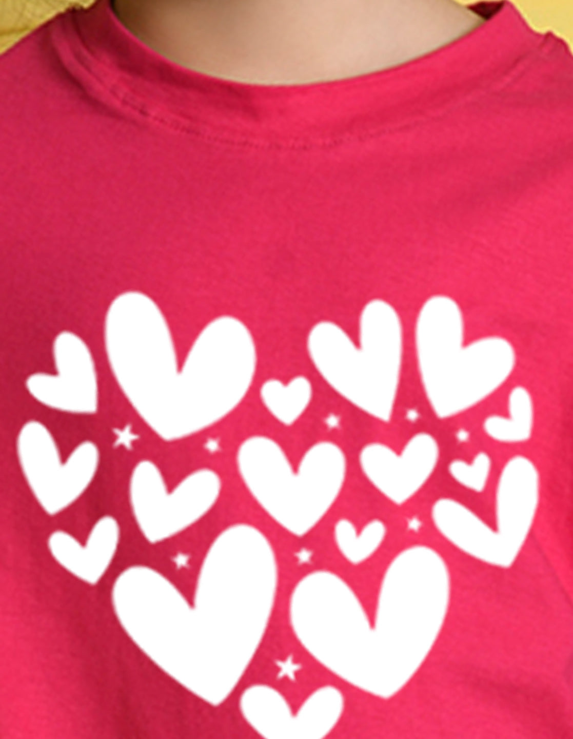 Nusyl Girls Hot Pink Heart Printed Has a Round Neck Short sleeve T-Shirts