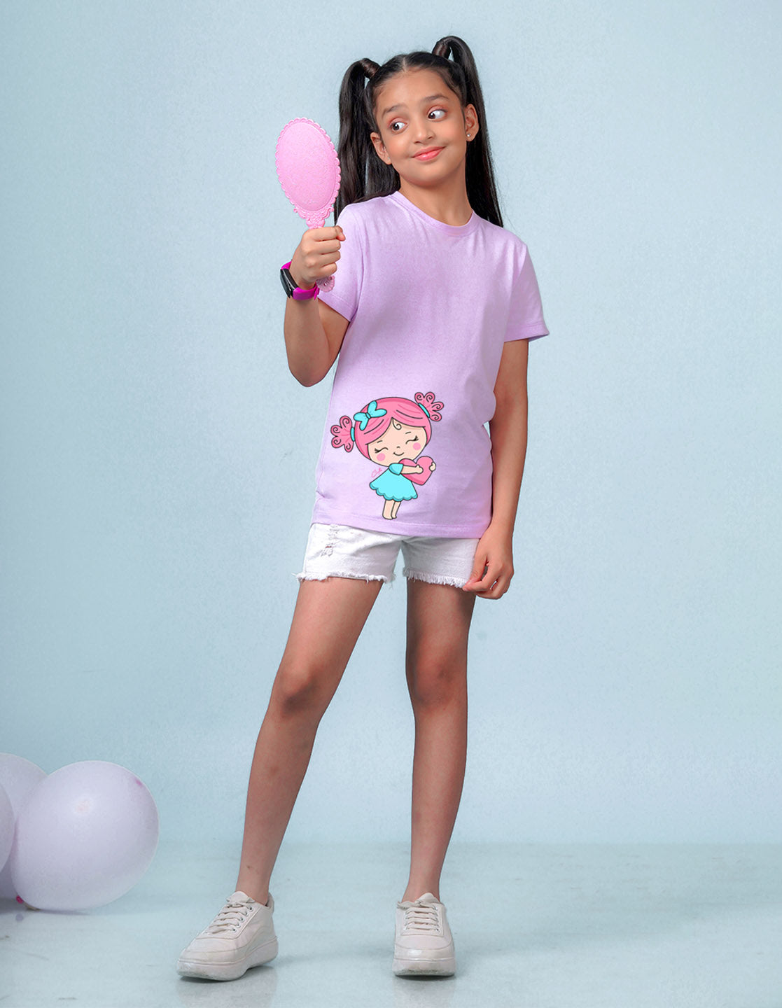 Nusyl Girls Lilac Girls & Heart Printed Cotton Half Sleeve Regular Fit T-Shirts for Girls