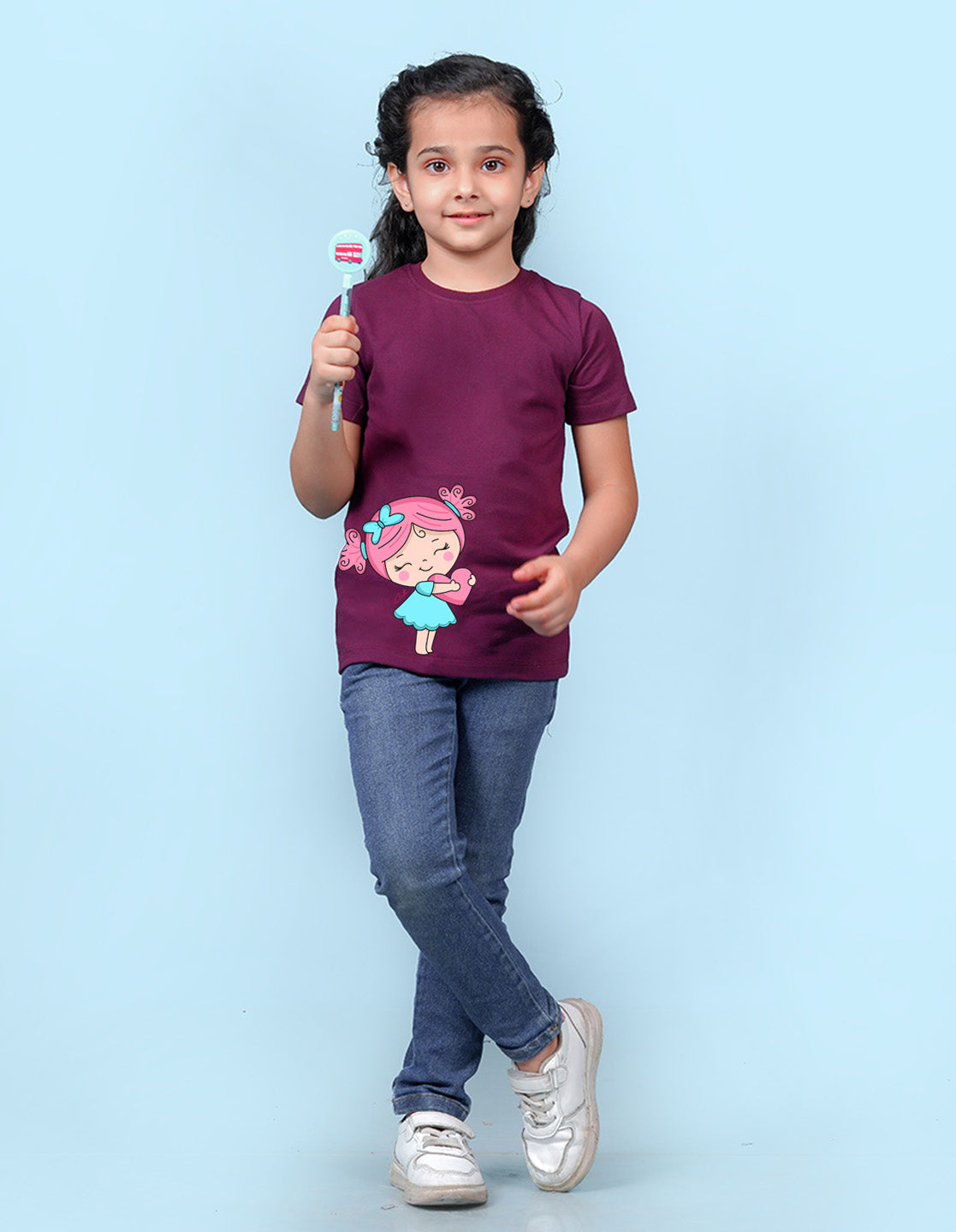 Nusyl Girls Wine Girls & Heart Printed Cotton Half Sleeve Regular Fit T-Shirts for Girls