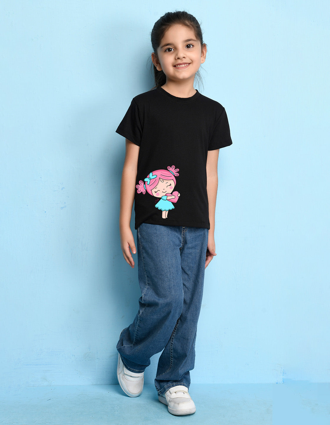 Nusyl Girls Black Girls & Heart Printed Cotton Half Sleeve Regular Fit T-Shirts for Girls