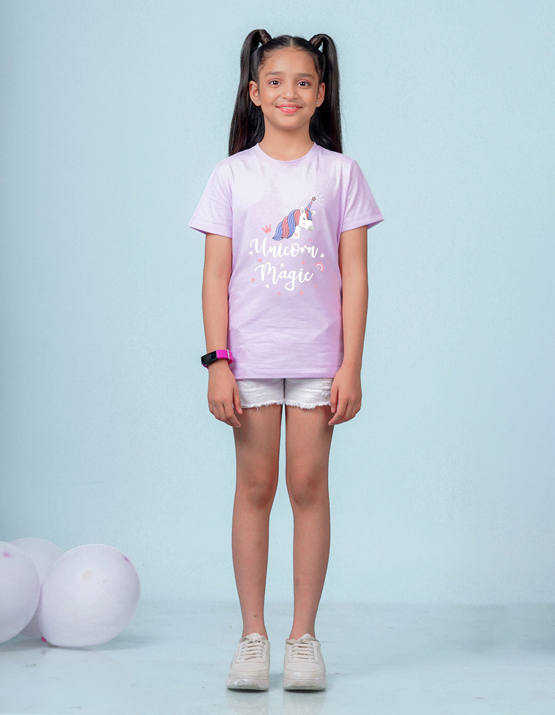 Nusyl Girls Lilac Horse & Text Printed Cotton Half Sleeve Regular Fit T-Shirts for Girls