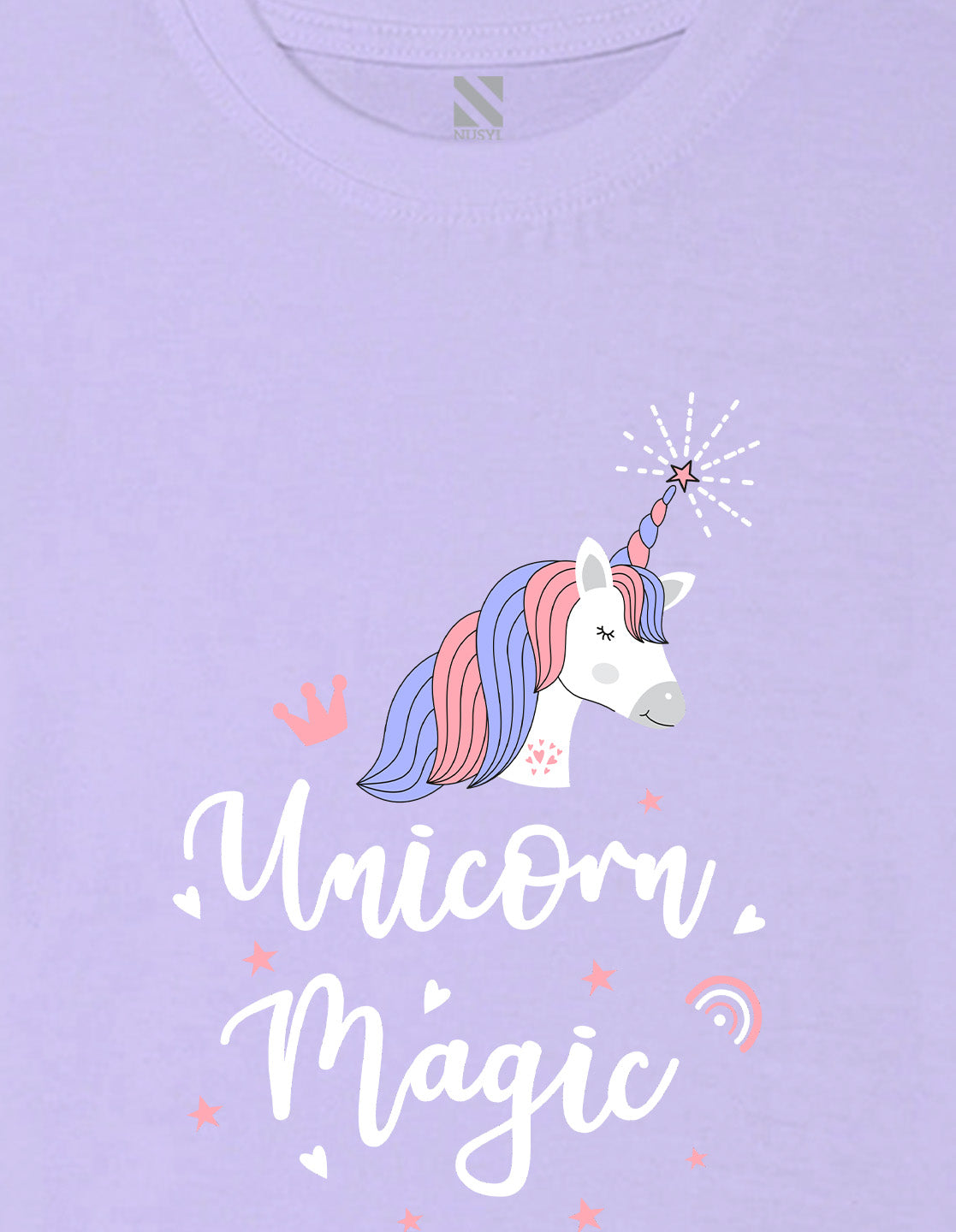 Nusyl Girls Lilac Horse & Text Printed Cotton Half Sleeve Regular Fit T-Shirts for Girls