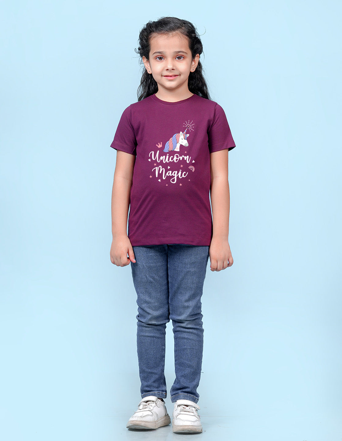 Nusyl Girls Wine Horse & Text Printed Cotton Half Sleeve Regular Fit T-Shirts for Girls
