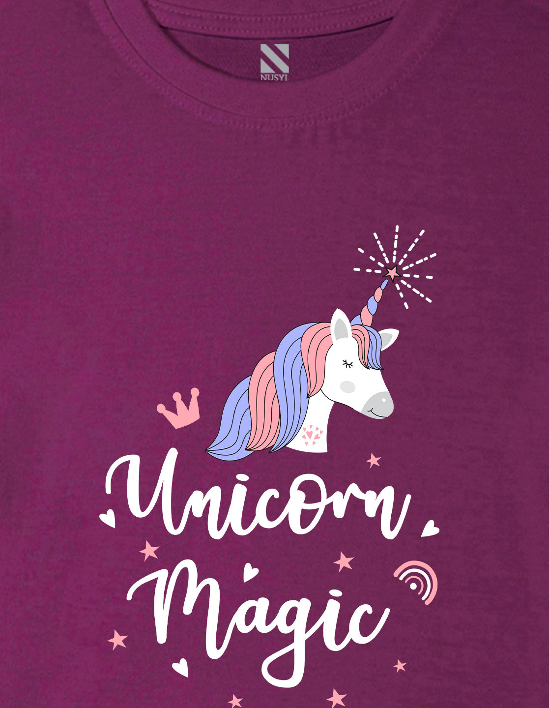 Nusyl Girls Wine Horse & Text Printed Cotton Half Sleeve Regular Fit T-Shirts for Girls