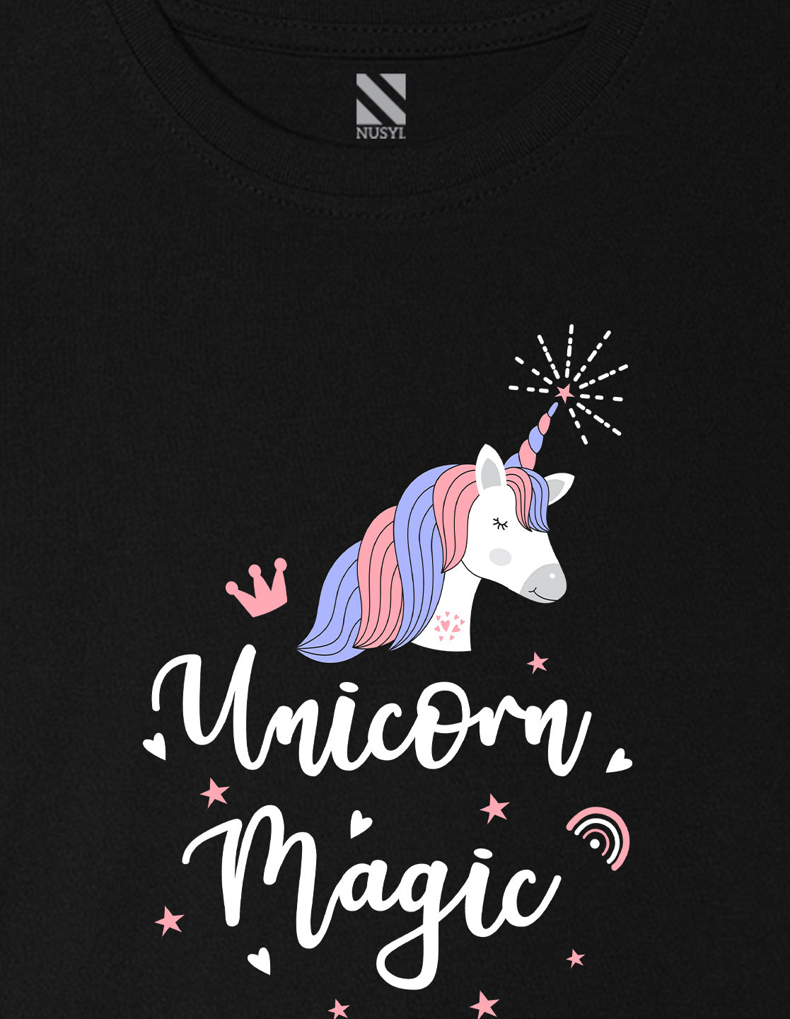 Nusyl Girls Black Horse & Text Printed Cotton Half Sleeve Regular Fit T-Shirts for Girls