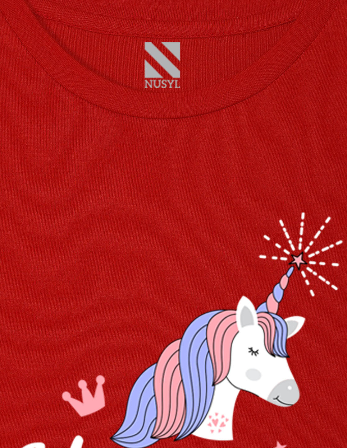 NUSYL Girls Red Unicorn Printed Half sleeve t-Shirt