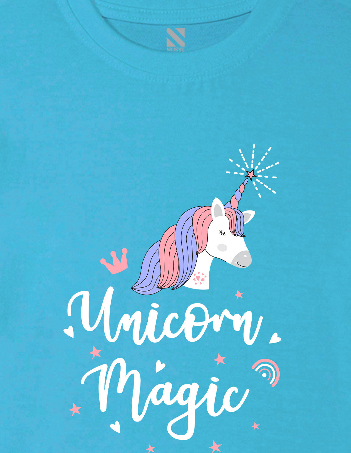 Nusyl Girls Sky Blue Horse & Text Printed Cotton Half Sleeve Regular Fit T-Shirts for Girls