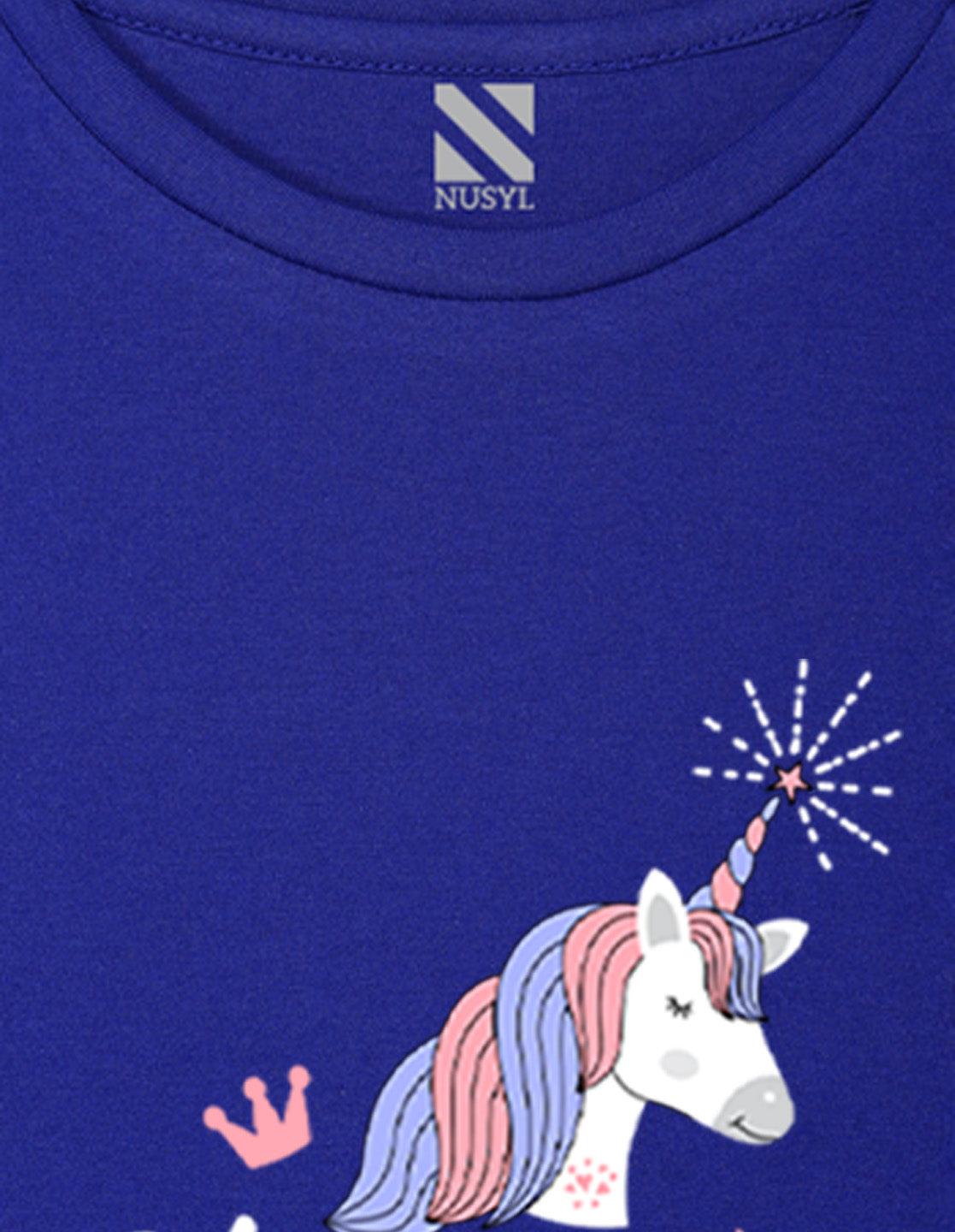 NUSYL Girls Royal Blue Unicorn Printed Half sleeve t-Shirt