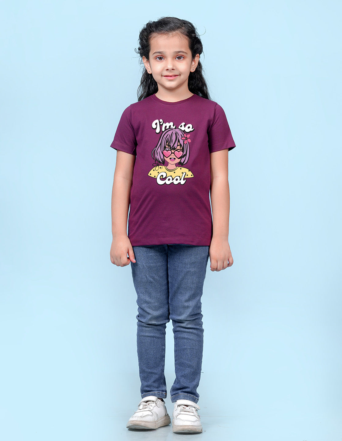Nusyl Girls Wine Girls & Text Printed Cotton Half Sleeve Regular Fit T-Shirts for Girls
