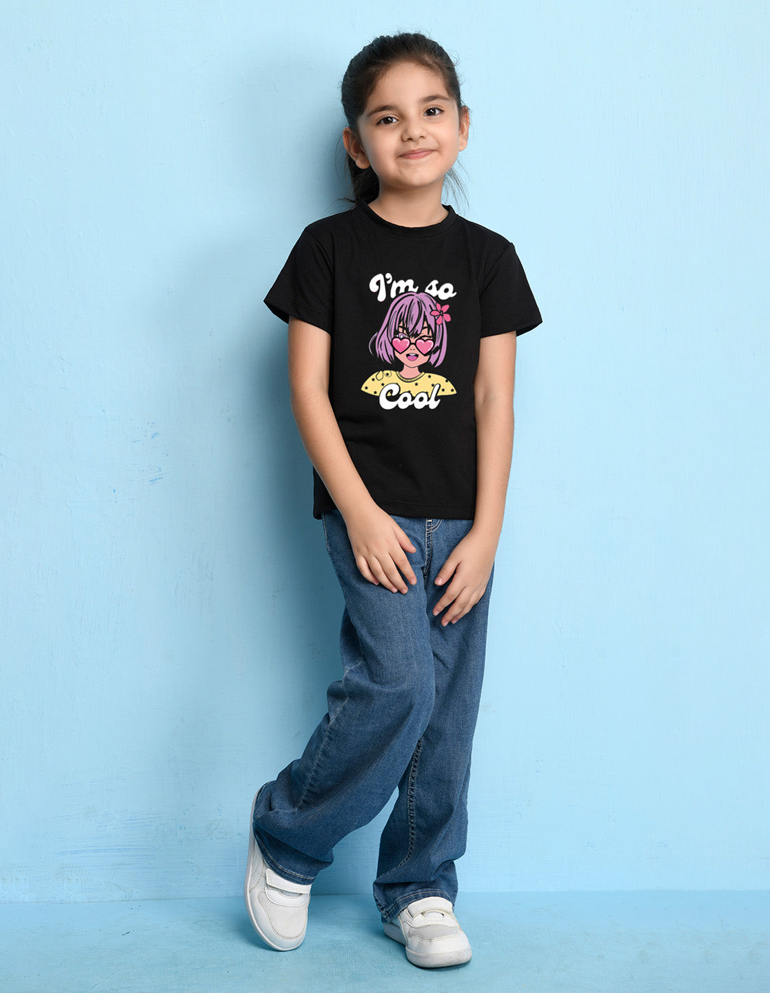 Nusyl Girls Black Girls & Text Printed Cotton Half Sleeve Regular Fit T-Shirts for Girls