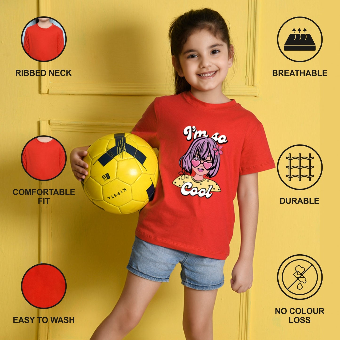 NUSYL Girls Red Girls & Text Printed Half sleeve t-Shirt