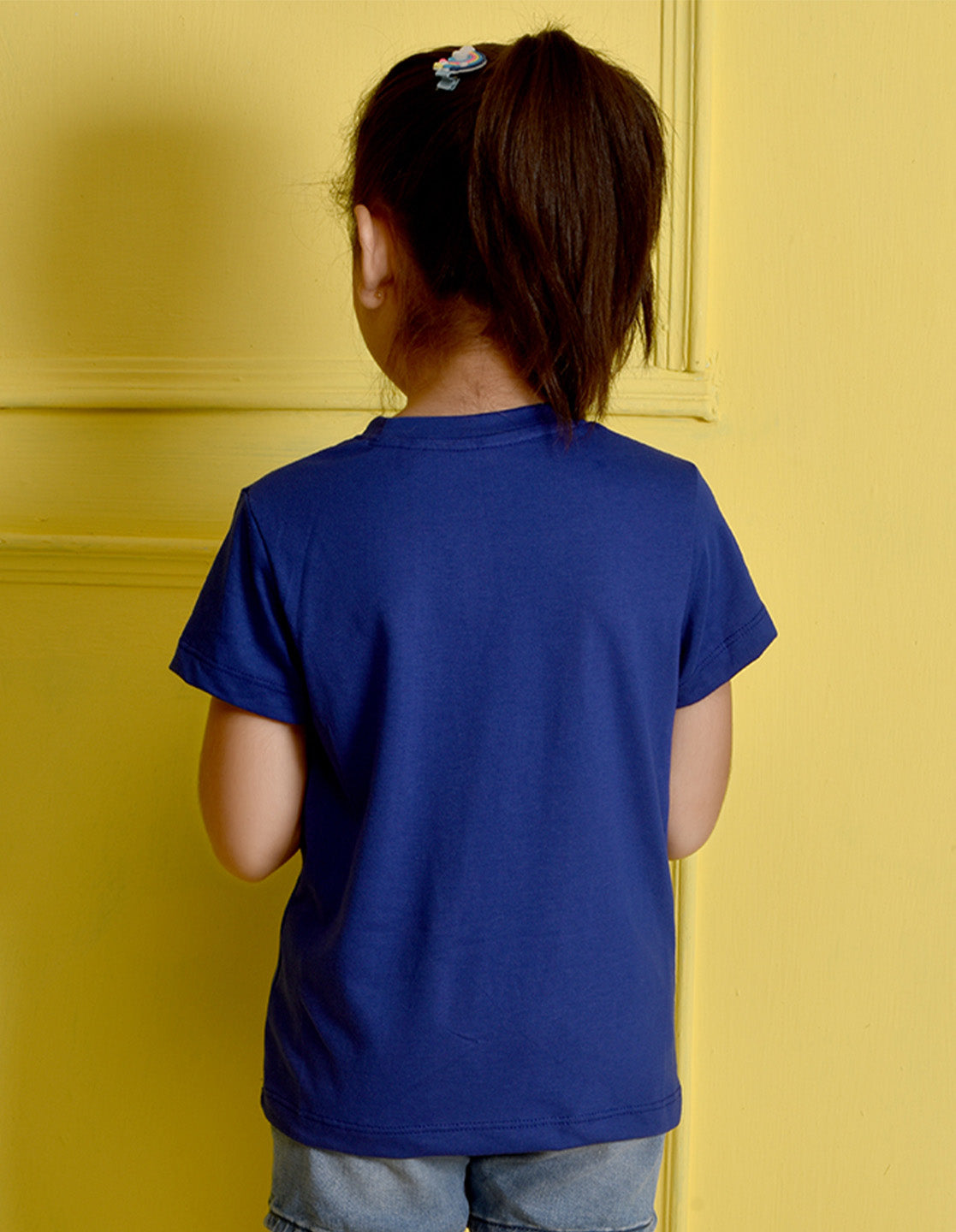 NUSYL Girls Royal Blue Girls & Text Printed Half sleeve t-Shirt