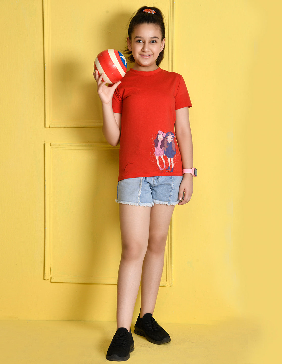 NUSYL Girls Red Best Friend Printed Half sleeve t-Shirt