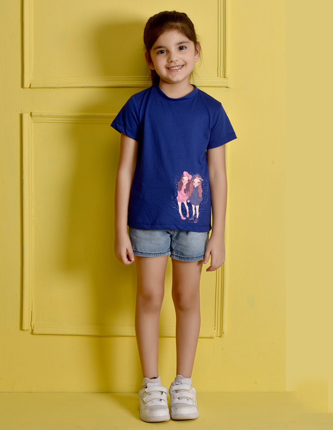 NUSYL Girls Royal Blue Best Friend Printed Half sleeve t-Shirt
