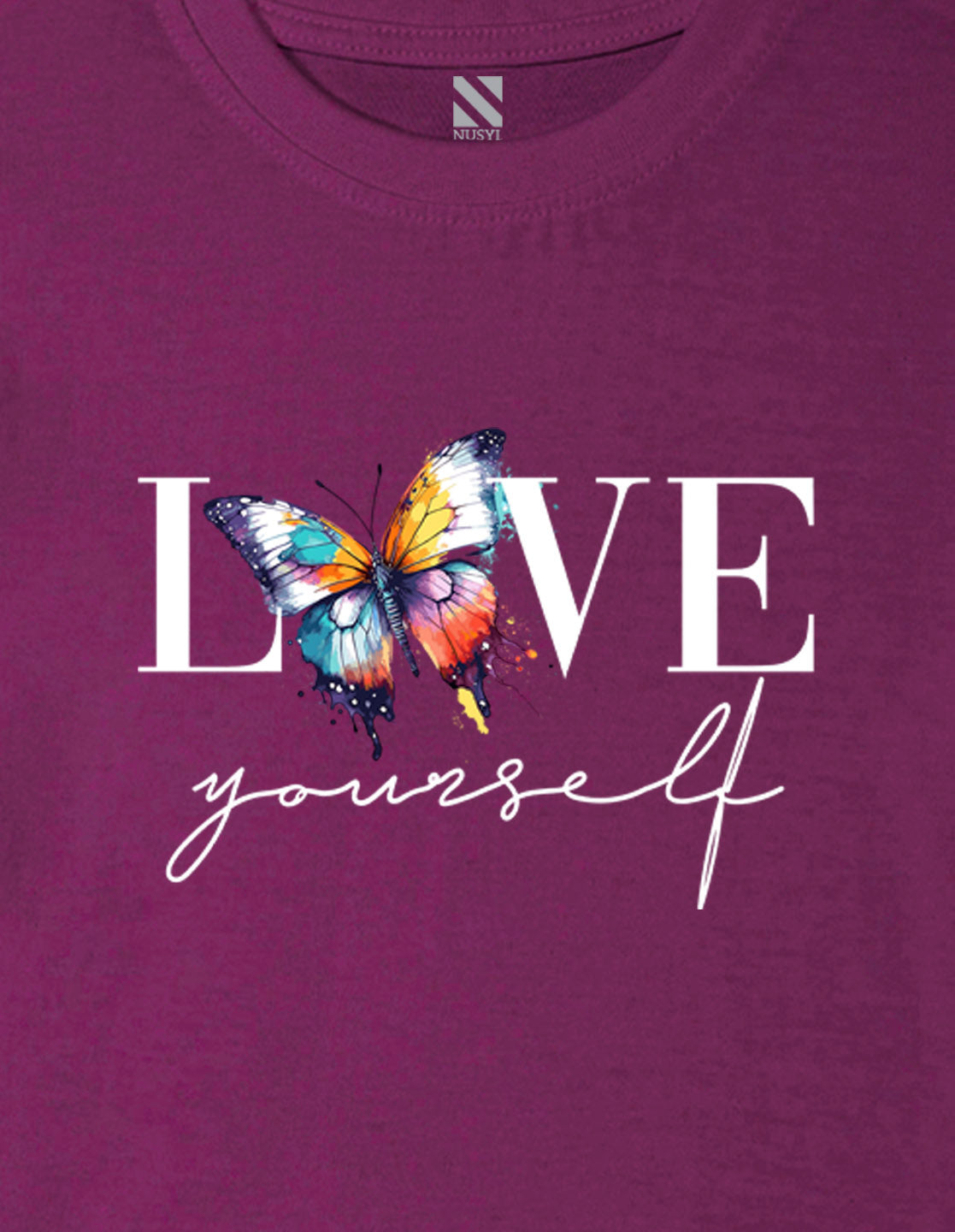 Nusyl Girls Wine Text & Butterfly Printed Cotton Half Sleeve Regular Fit T-Shirts for Girls