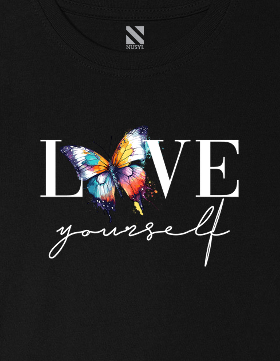Nusyl Girls Black Text & Butterfly Printed Cotton Half Sleeve Regular Fit T-Shirts for Girls