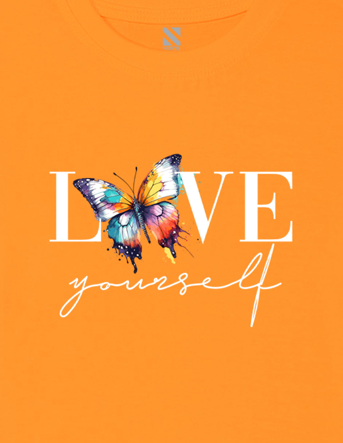 Nusyl Girls Orange Text & Butterfly Printed Cotton Half Sleeve Regular Fit T-Shirts for Girls