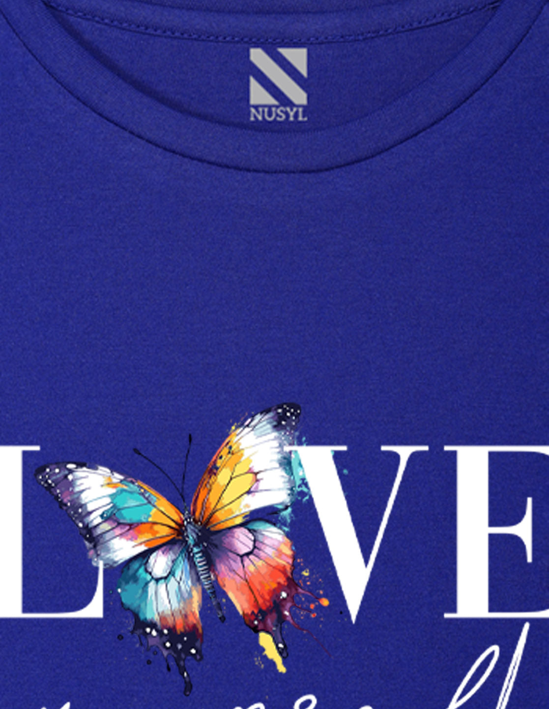 NUSYL Girls Royal Blue Text & Butterfly Printed Half sleeve t-Shirt