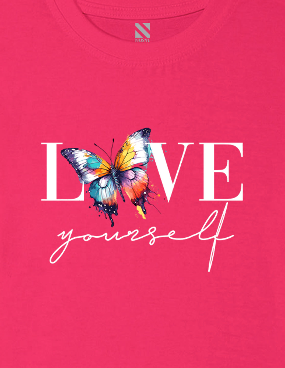 Nusyl Girls Hot Pink Text & Butterfly Printed Cotton Half Sleeve Regular Fit T-Shirts for Girls