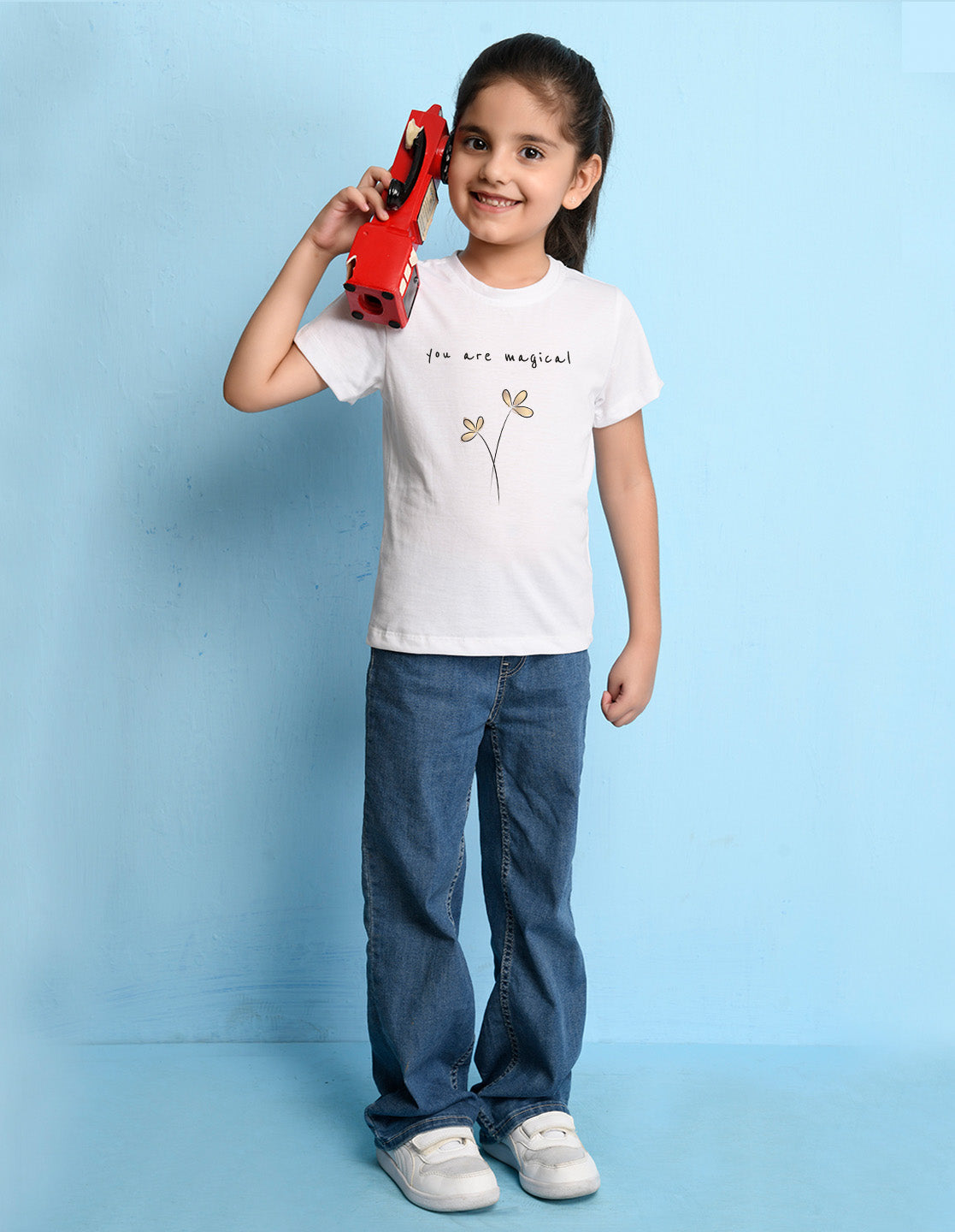 Nusyl Girls White You are Magical Text Printed Cotton Half Sleeve Regular Fit T-Shirts for Girls