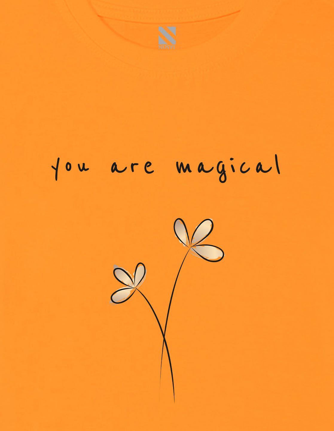 Nusyl Girls Orange You are Magical Text Printed Cotton Half Sleeve Regular Fit T-Shirts for Girls