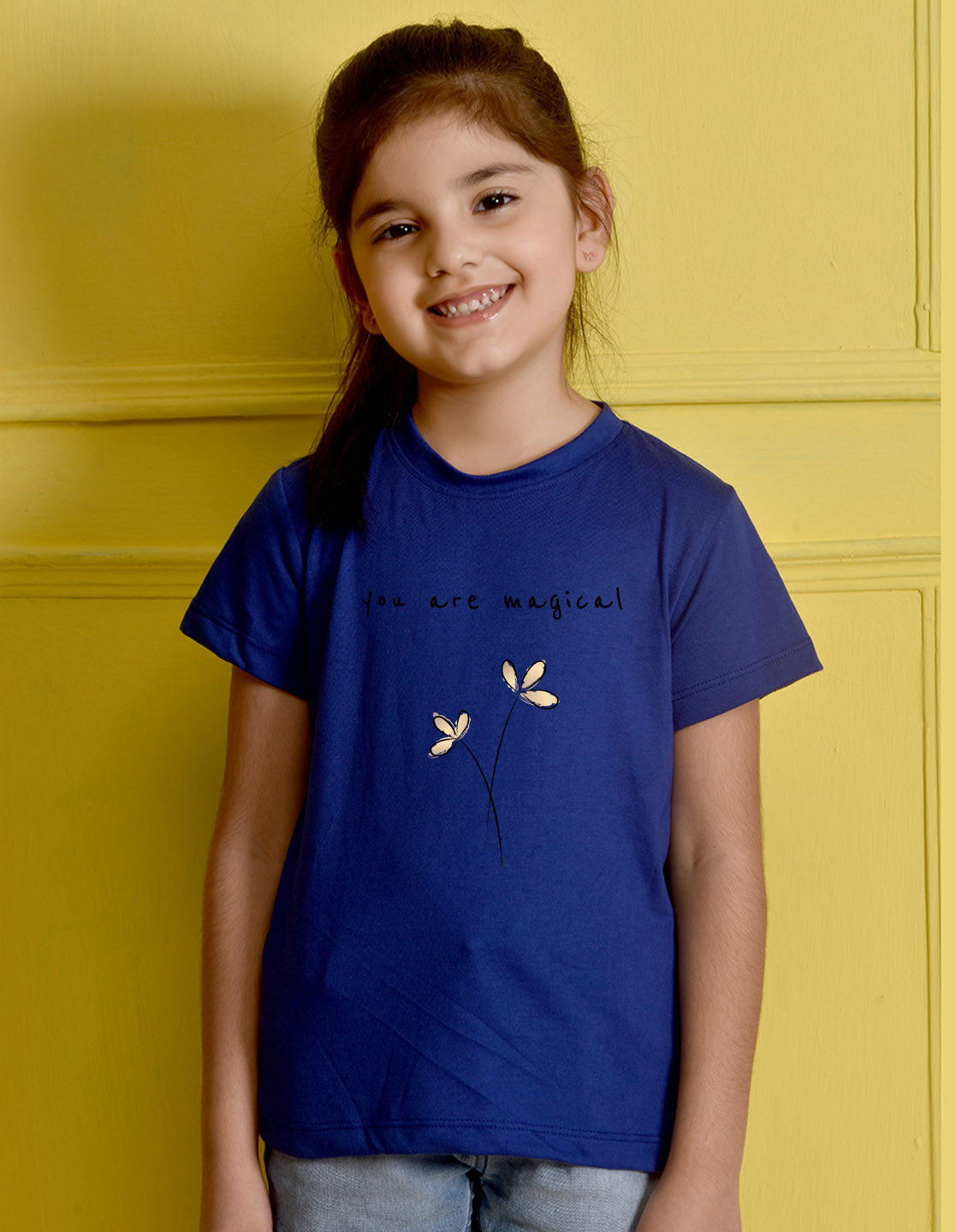 NUSYL Girls Royal Blue You are Magical Text Printed Half sleeve t-Shirt