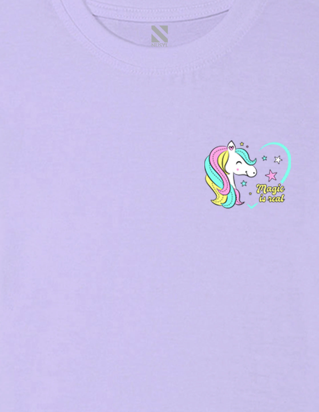 Nusyl Girls Lilac Magic is Real Text Printed Cotton Half Sleeve Regular Fit T-Shirts for Girls