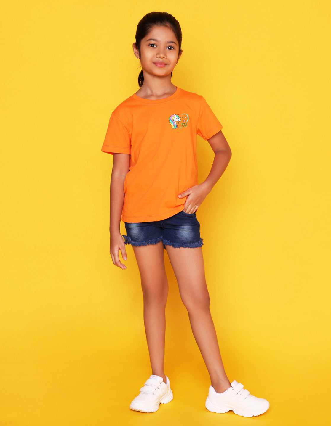 Nusyl Girls Orange Magic is Real Text Printed Cotton Half Sleeve Regular Fit T-Shirts for Girls