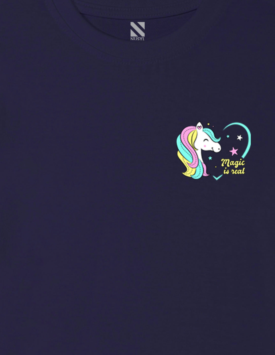 Nusyl Girls Navy Blue Magic is Real Text Printed Cotton Half Sleeve Regular Fit T-Shirts for Girls