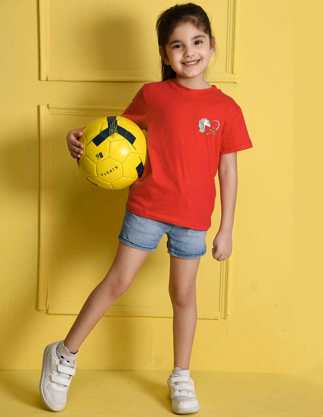 NUSYL Girls Red Unicorn Text Printed Half sleeve t-Shirt