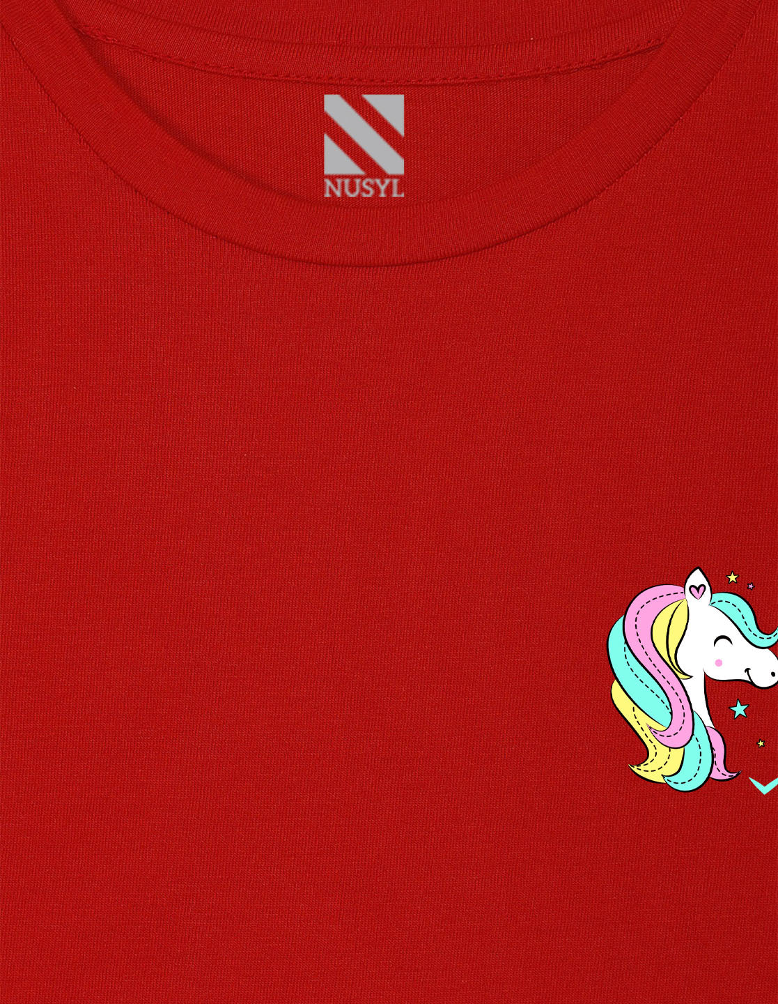 NUSYL Girls Red Unicorn Text Printed Half sleeve t-Shirt