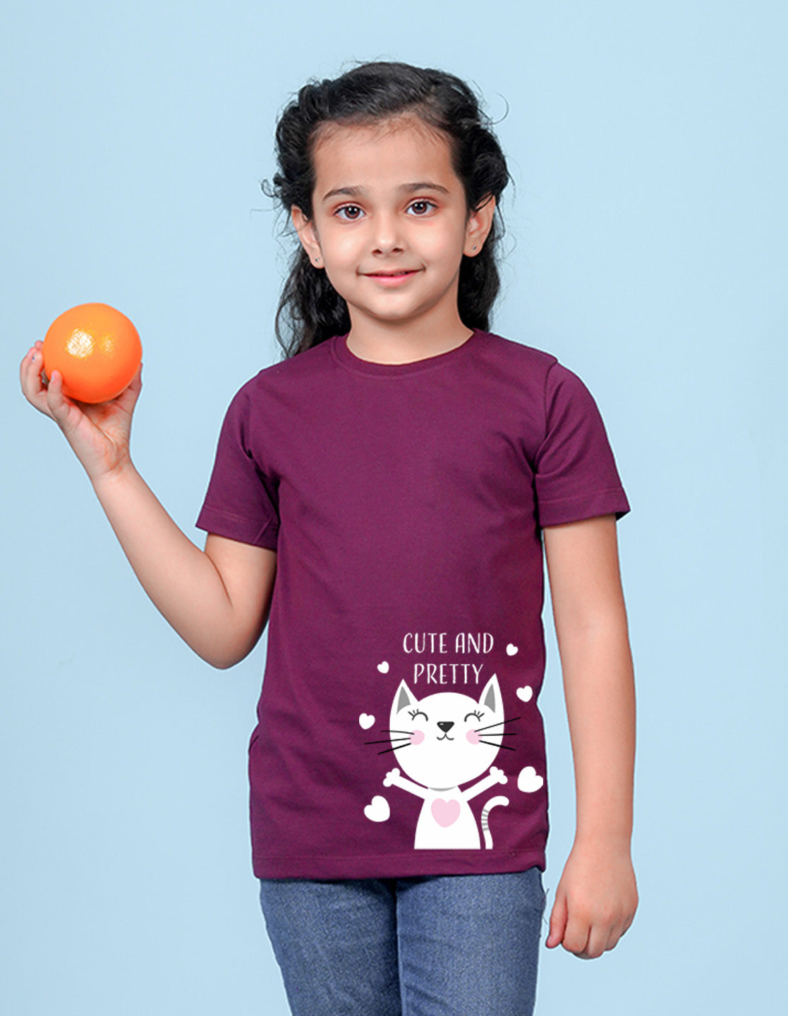 Nusyl Girls Wine Cute And Pretty Printed Cotton Half Sleeve Regular Fit T-Shirts for Girls