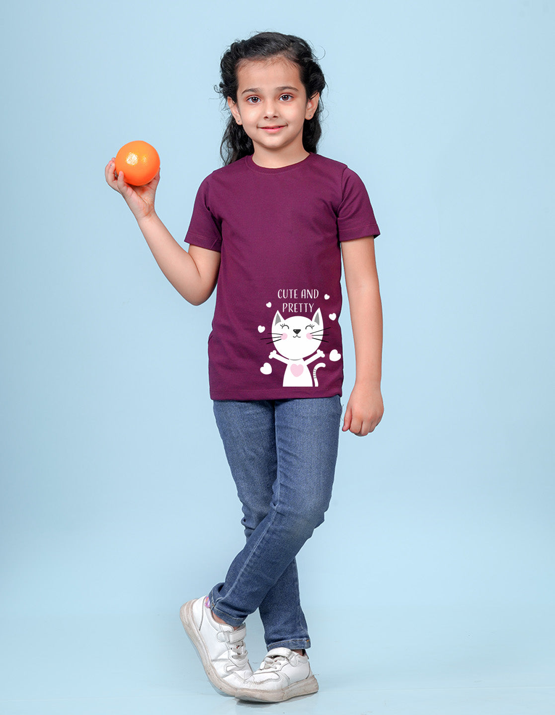 Nusyl Girls Wine Cute And Pretty Printed Cotton Half Sleeve Regular Fit T-Shirts for Girls