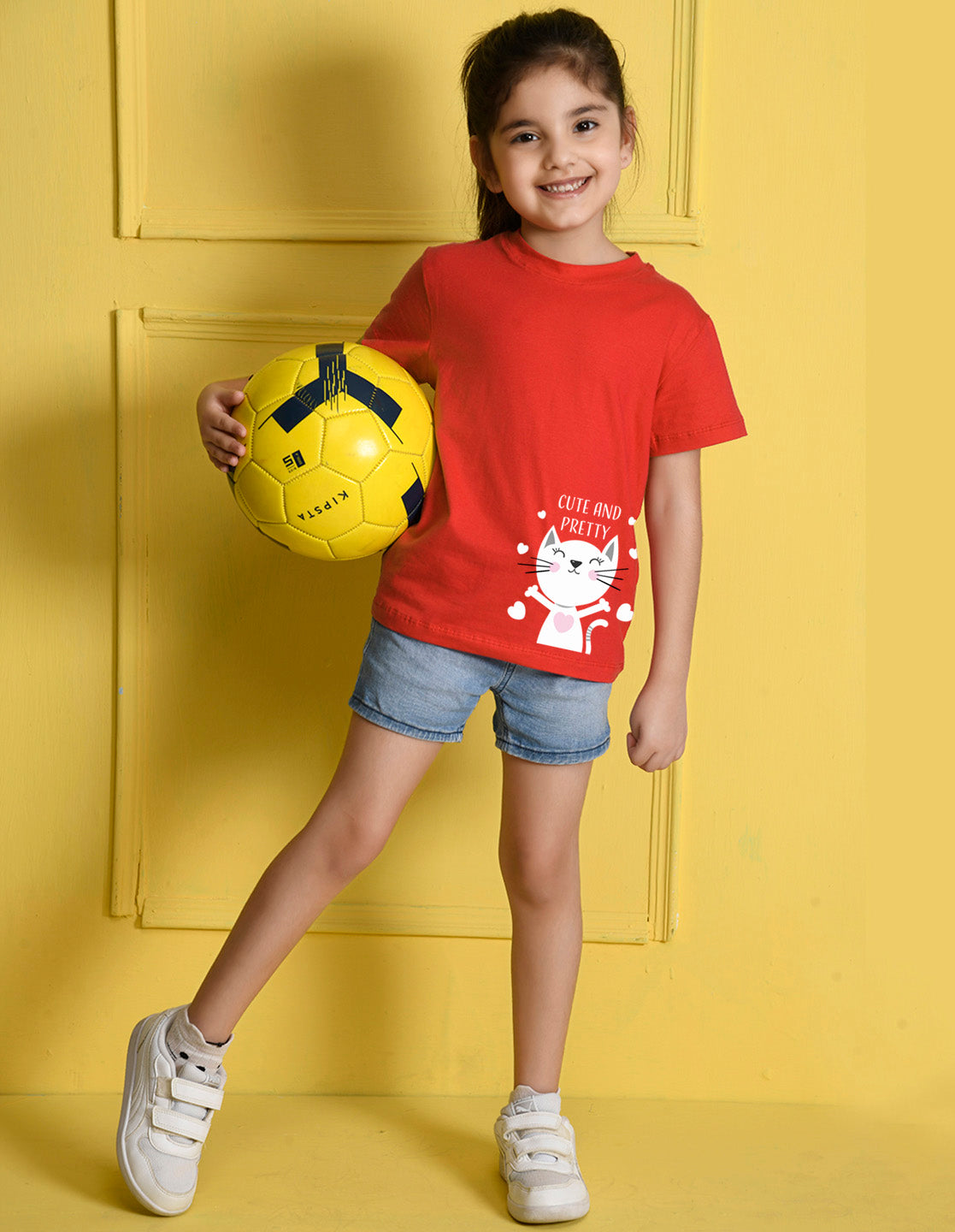 NUSYL Girls Red Cute and Pretty Printed Half sleeve t-Shirt