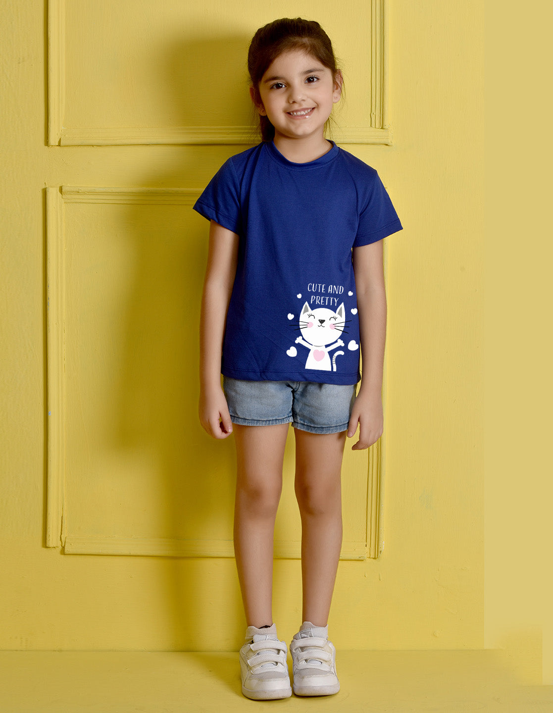 NUSYL Girls Royal Blue Cute and Pretty Printed Half sleeve t-Shirt