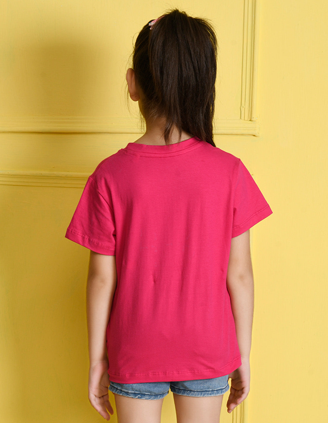 Nusyl Girls Hot Pink Cute And Pretty Printed Cotton Half Sleeve Regular Fit T-Shirts for Girls