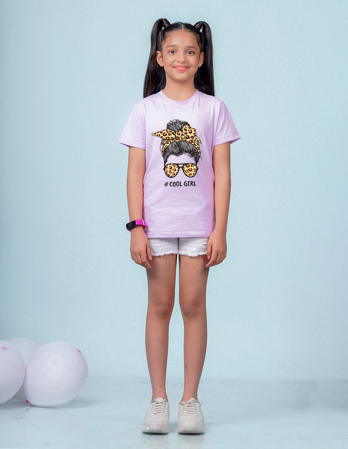 Nusyl Girls Lilac Cool Girls Text Printed Cotton Half Sleeve Regular Fit T-Shirts for Girls